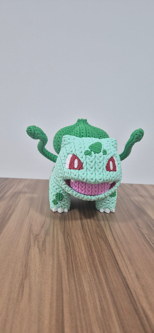 Boneco colecionavel bulbasaur em modelo de crochê